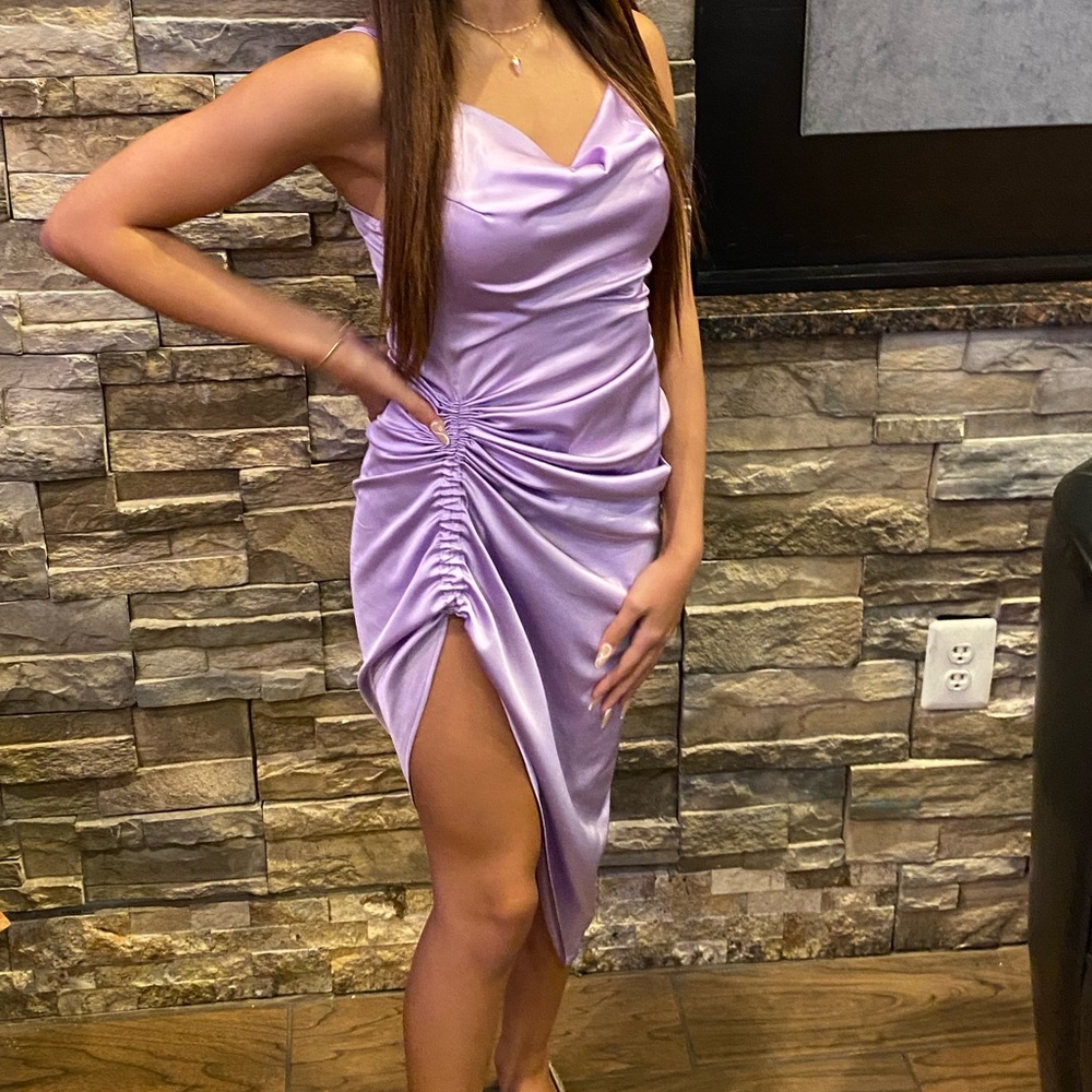 shein light purple silk short dress size xs only worn once and dry cleaned !